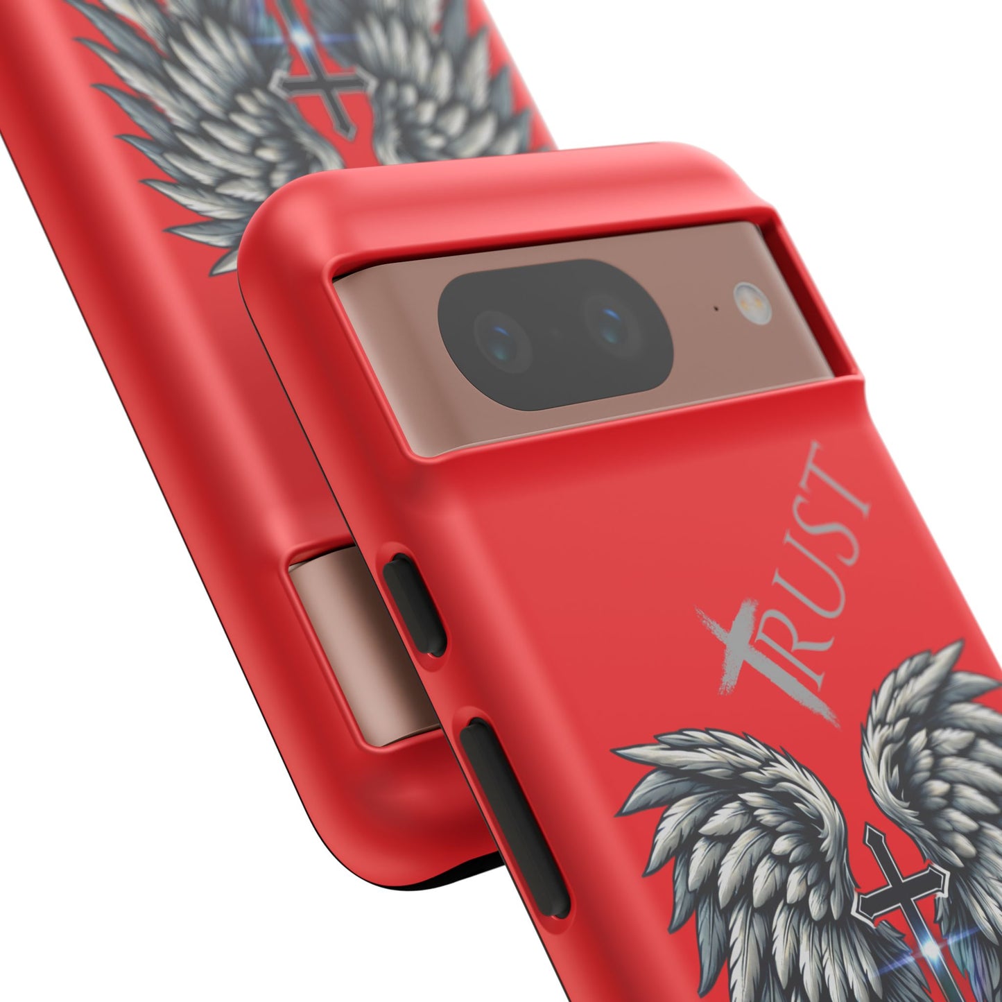Wings Series Red Phone Case - Trust, Psalm 91:4 Design, Inspirational Gift, Christian Accessories, Spiritual Protection, Encouragement