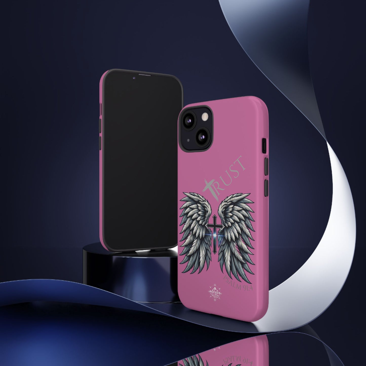 Wings Series Pink Phone Case - Trust, Psalm 91:4 Design, Inspirational Gift, Christian Accessories, Spiritual Protection, Encouragement