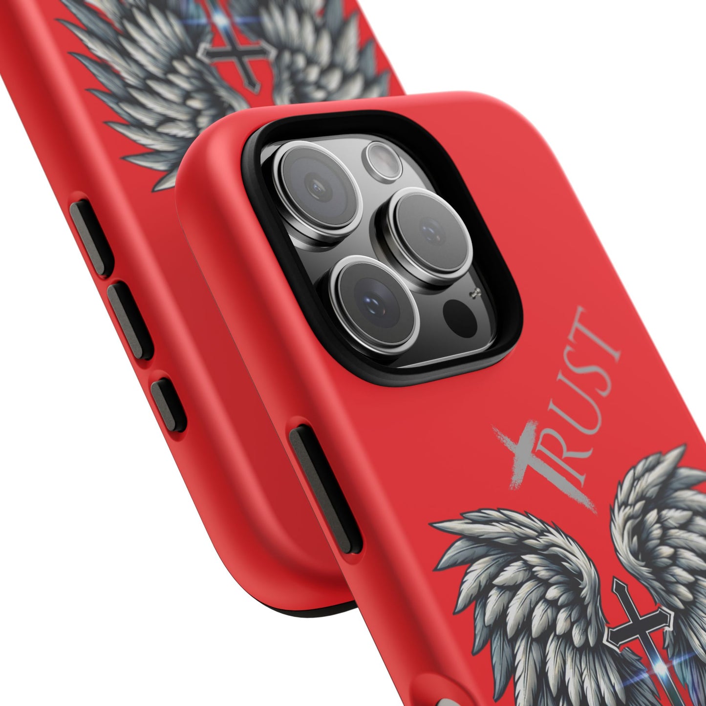 Wings Series Red Phone Case - Trust, Psalm 91:4 Design, Inspirational Gift, Christian Accessories, Spiritual Protection, Encouragement