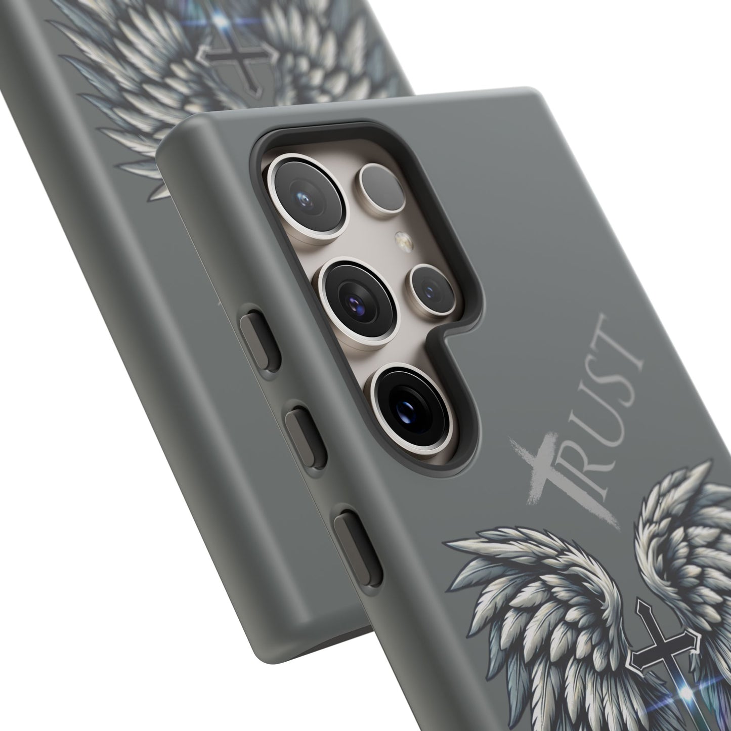 Wings Series Dark Grey Phone Case - Trust, Psalm 91:4 Design, Inspirational Gift, Christian Accessories, Spiritual Protection, Encouragement