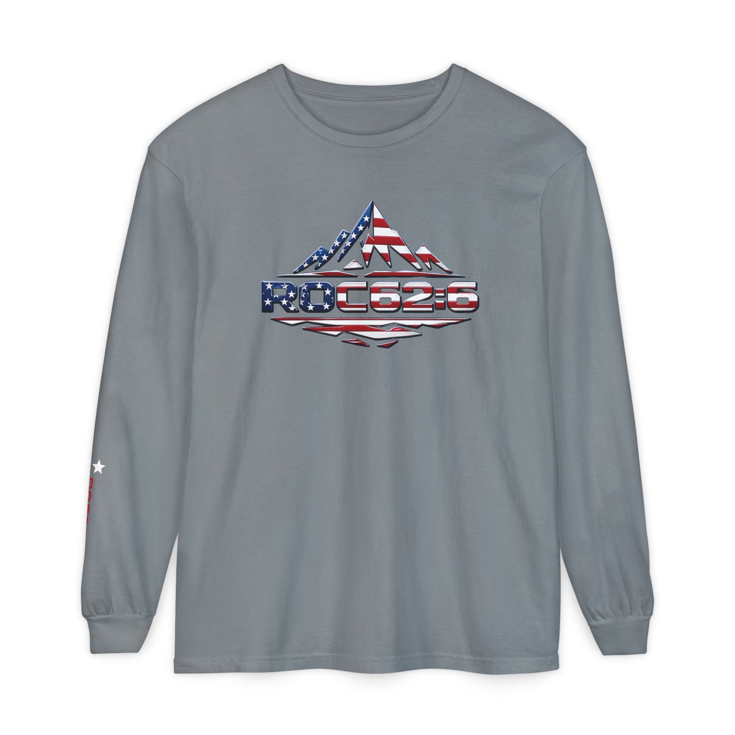 American Flag Mountain ROC626 Long Sleeve Shirt | Patriotic Outdoor Tee