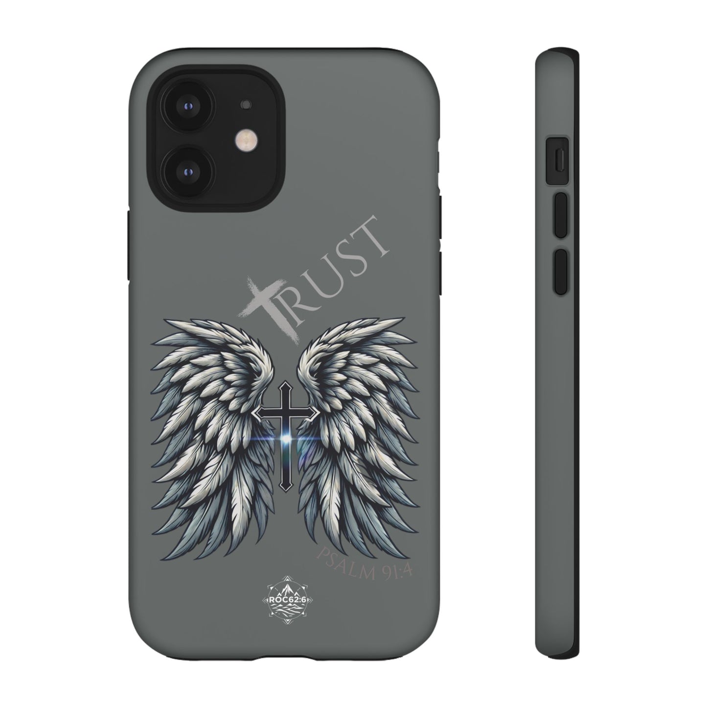 Wings Series Dark Grey Phone Case - Trust, Psalm 91:4 Design, Inspirational Gift, Christian Accessories, Spiritual Protection, Encouragement