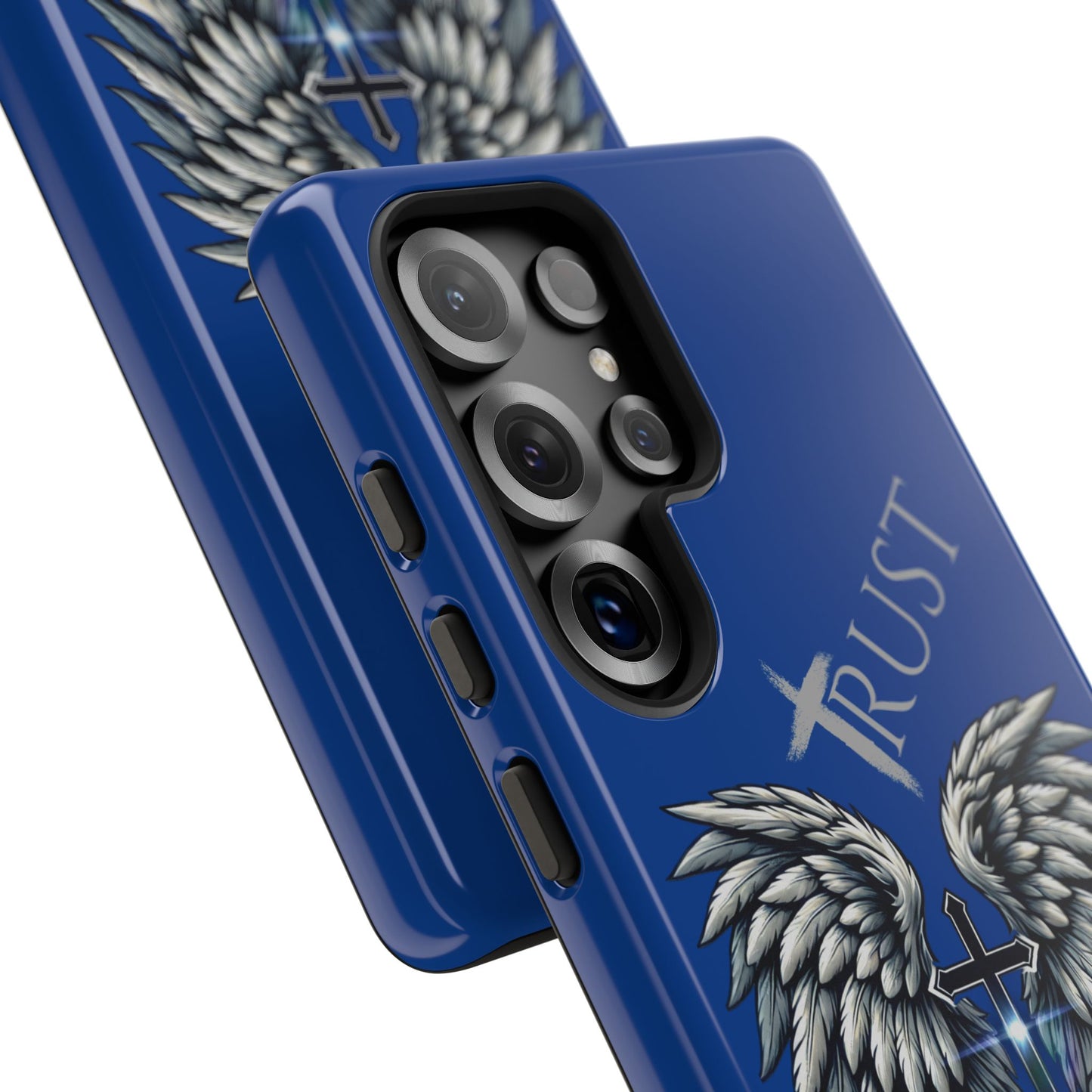 Wings Series Blue Phone Case - Trust, Psalm 91:4 Design, Inspirational Gift, Christian Accessories, Spiritual Protection, Encouragement