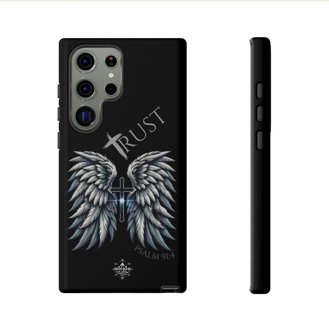 Wings Series Phone Case - Trust, Psalm 91:4 Design, Inspirational Gift, Christian Accessories, Spiritual Protection, Encouragement
