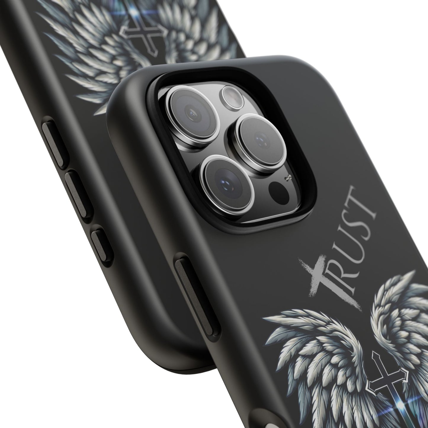 Wings Series Black Phone Case - Trust, Psalm 91:4 Design, Inspirational Gift, Christian Accessories, Spiritual Protection, Encouragement