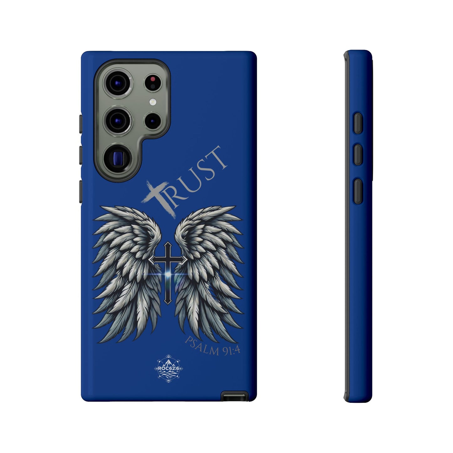 Wings Series Blue Phone Case - Trust, Psalm 91:4 Design, Inspirational Gift, Christian Accessories, Spiritual Protection, Encouragement