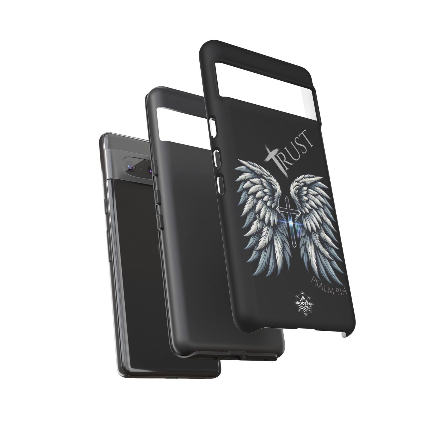 Wings Series Black Phone Case - Trust, Psalm 91:4 Design, Inspirational Gift, Christian Accessories, Spiritual Protection, Encouragement