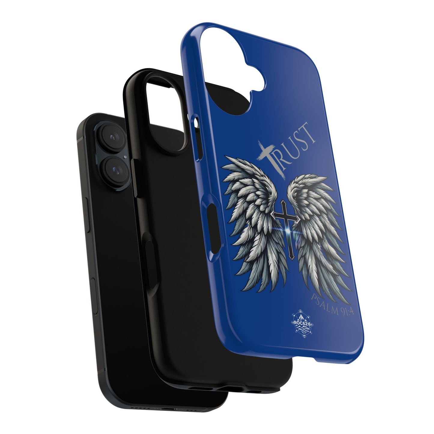 Wings Series Blue Phone Case - Trust, Psalm 91:4 Design, Inspirational Gift, Christian Accessories, Spiritual Protection, Encouragement