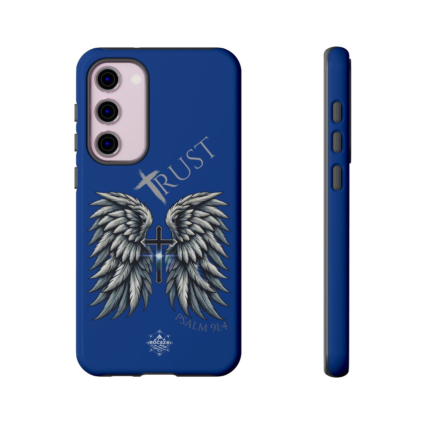 Wings Series Blue Phone Case - Trust, Psalm 91:4 Design, Inspirational Gift, Christian Accessories, Spiritual Protection, Encouragement