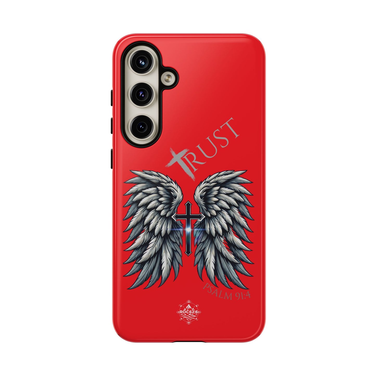 Wings Series Red Phone Case - Trust, Psalm 91:4 Design, Inspirational Gift, Christian Accessories, Spiritual Protection, Encouragement