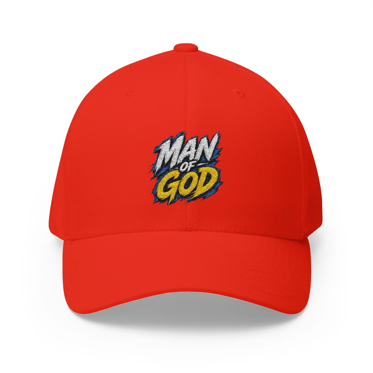 Man of God Embroidered FlexFit Baseball Cap — Faith Graphic Hat with American Flag Back Detail, Joshua 1:9