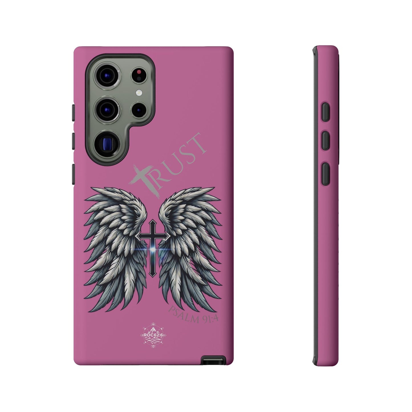 Wings Series Pink Phone Case - Trust, Psalm 91:4 Design, Inspirational Gift, Christian Accessories, Spiritual Protection, Encouragement