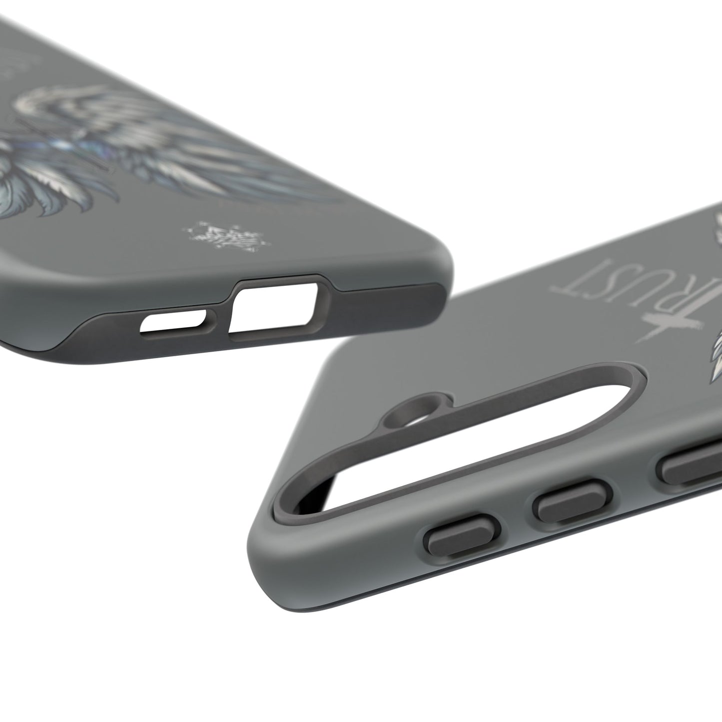Wings Series Dark Grey Phone Case - Trust, Psalm 91:4 Design, Inspirational Gift, Christian Accessories, Spiritual Protection, Encouragement