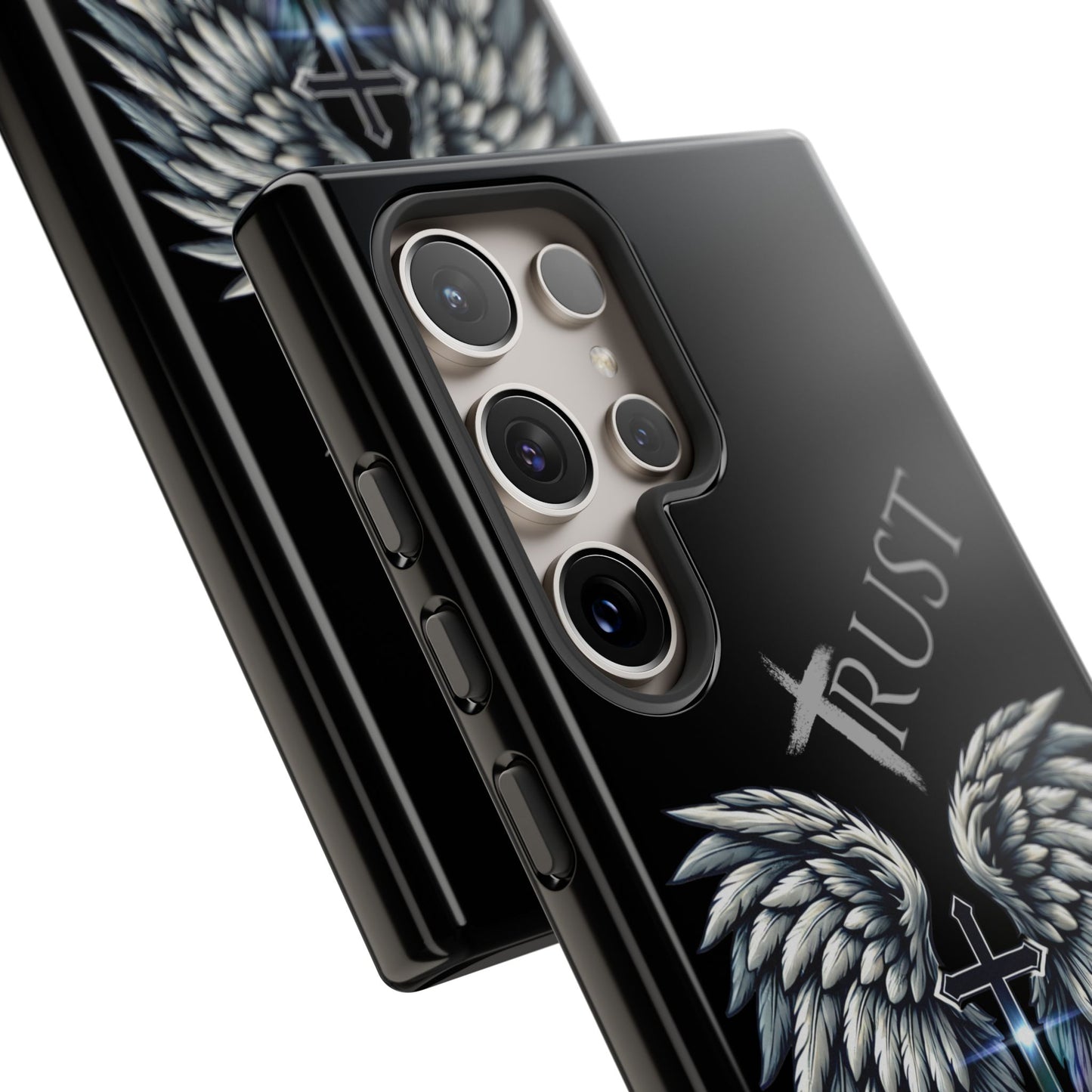 Wings Series Black Phone Case - Trust, Psalm 91:4 Design, Inspirational Gift, Christian Accessories, Spiritual Protection, Encouragement