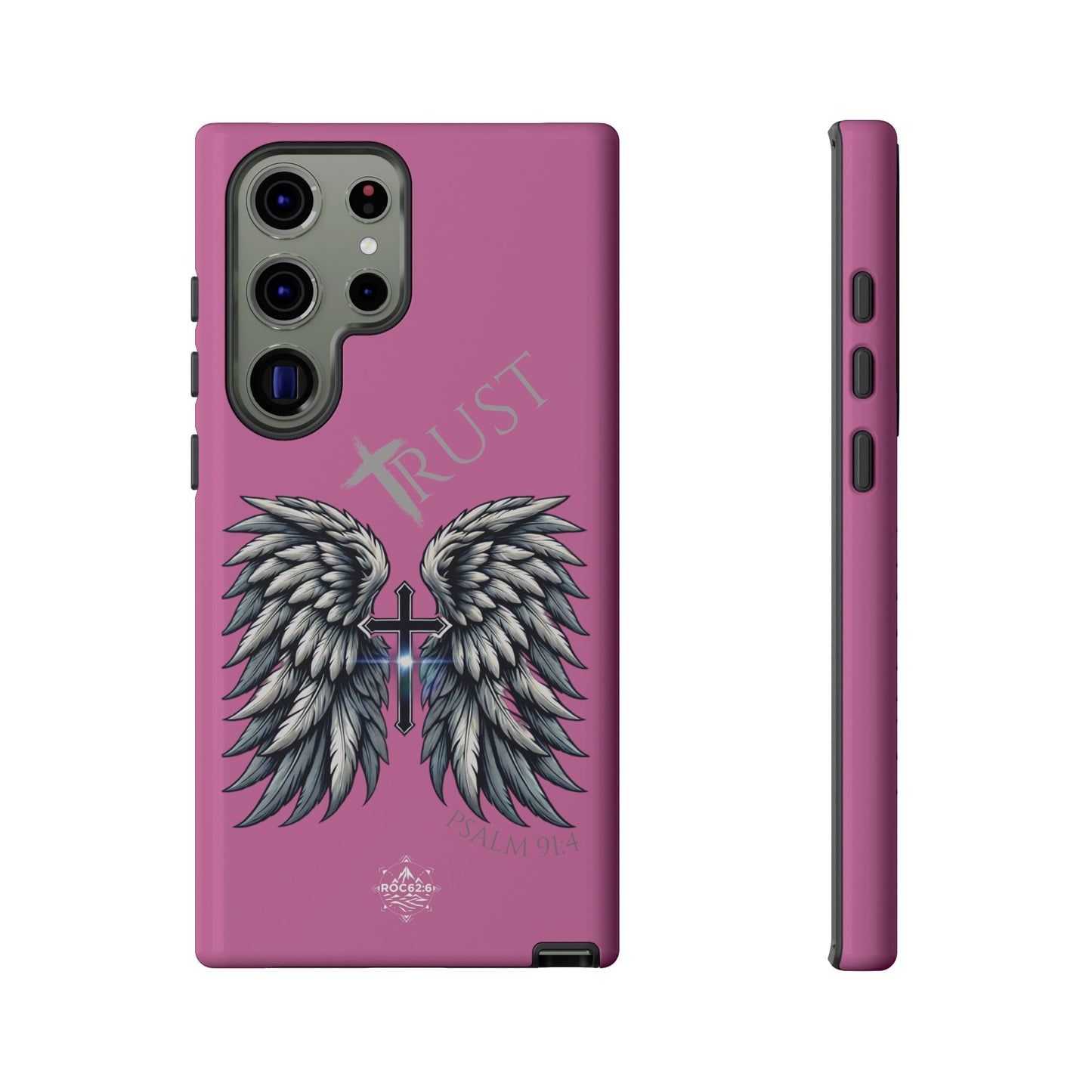 Wings Series Pink Phone Case - Trust, Psalm 91:4 Design, Inspirational Gift, Christian Accessories, Spiritual Protection, Encouragement
