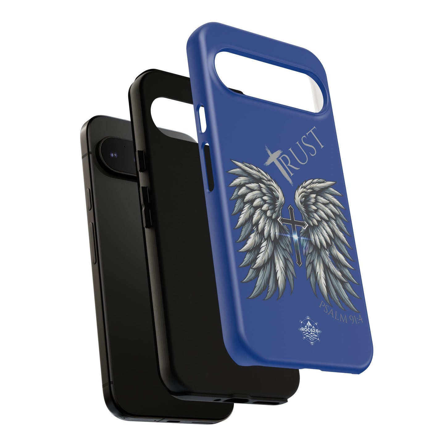 Wings Series Blue Phone Case - Trust, Psalm 91:4 Design, Inspirational Gift, Christian Accessories, Spiritual Protection, Encouragement