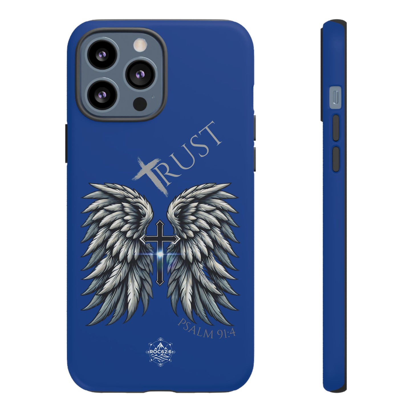 Wings Series Blue Phone Case - Trust, Psalm 91:4 Design, Inspirational Gift, Christian Accessories, Spiritual Protection, Encouragement