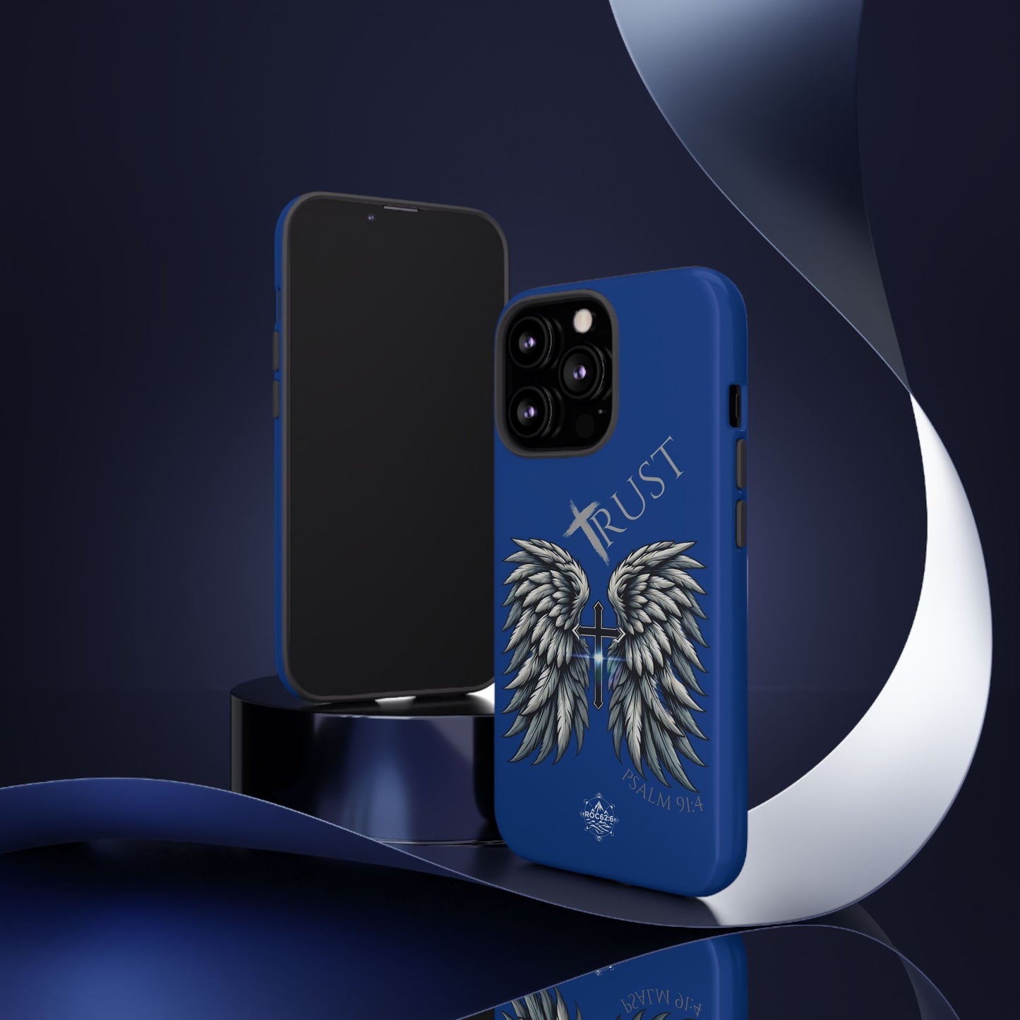 Wings Series Blue Phone Case - Trust, Psalm 91:4 Design, Inspirational Gift, Christian Accessories, Spiritual Protection, Encouragement
