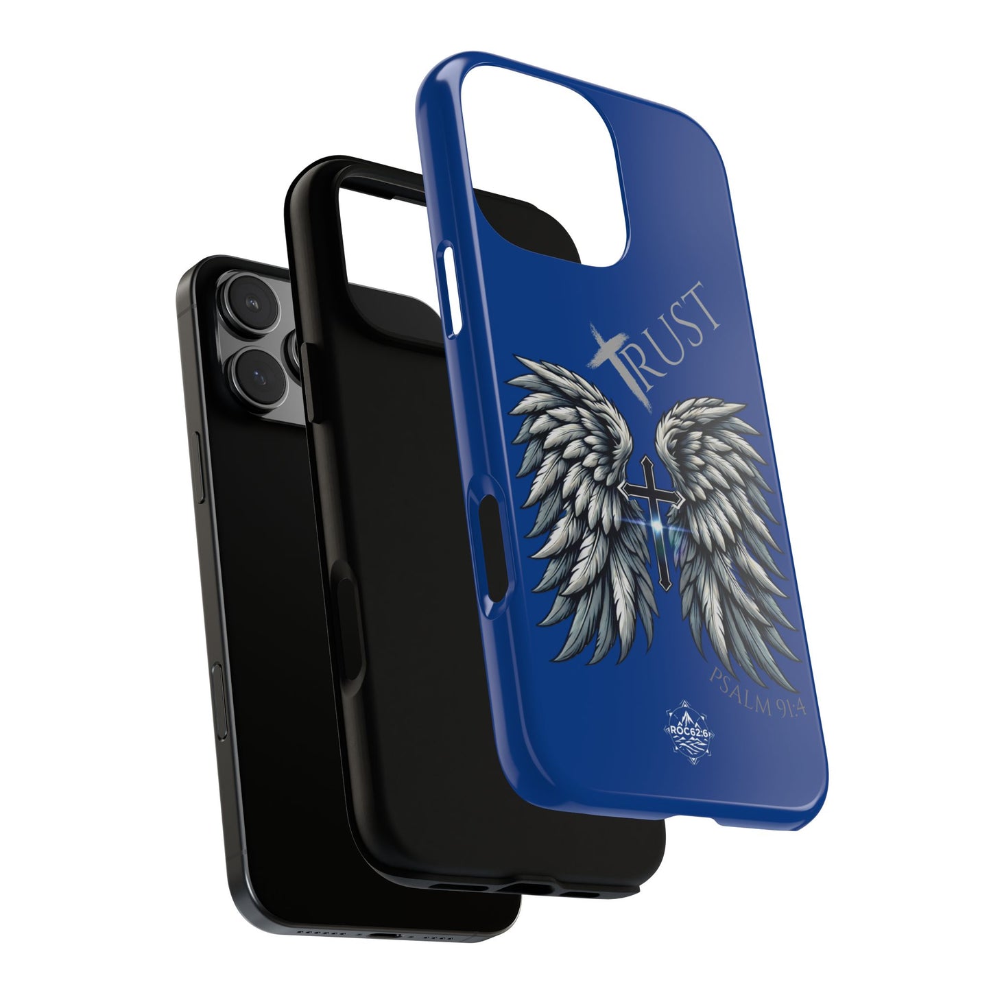 Wings Series Blue Phone Case - Trust, Psalm 91:4 Design, Inspirational Gift, Christian Accessories, Spiritual Protection, Encouragement