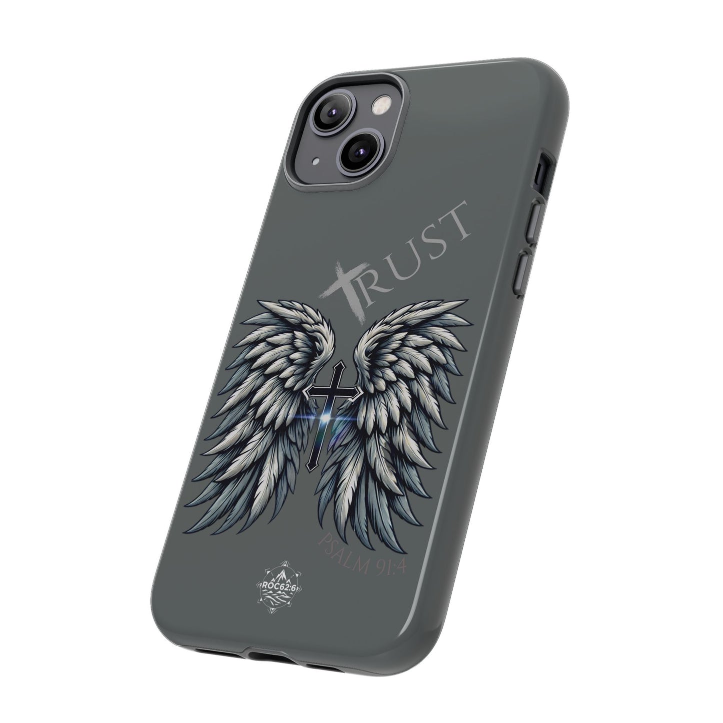 Wings Series Dark Grey Phone Case - Trust, Psalm 91:4 Design, Inspirational Gift, Christian Accessories, Spiritual Protection, Encouragement