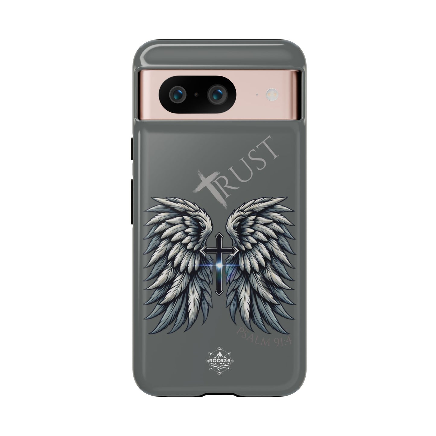 Wings Series Dark Grey Phone Case - Trust, Psalm 91:4 Design, Inspirational Gift, Christian Accessories, Spiritual Protection, Encouragement