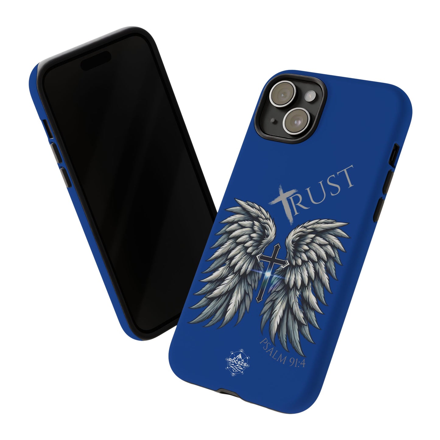 Wings Series Blue Phone Case - Trust, Psalm 91:4 Design, Inspirational Gift, Christian Accessories, Spiritual Protection, Encouragement