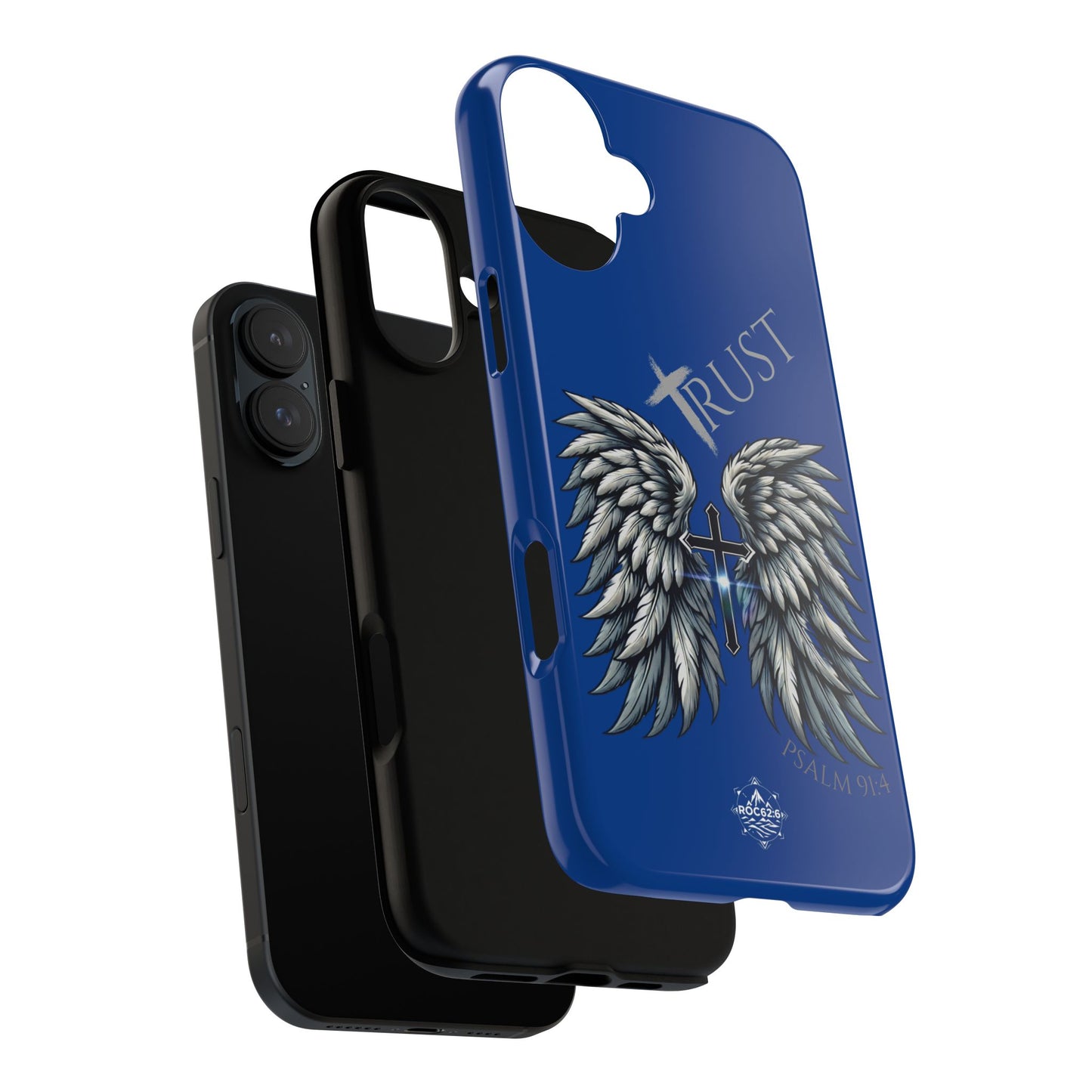 Wings Series Blue Phone Case - Trust, Psalm 91:4 Design, Inspirational Gift, Christian Accessories, Spiritual Protection, Encouragement