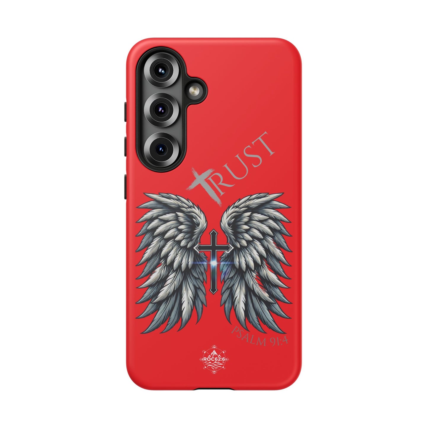 Wings Series Red Phone Case - Trust, Psalm 91:4 Design, Inspirational Gift, Christian Accessories, Spiritual Protection, Encouragement