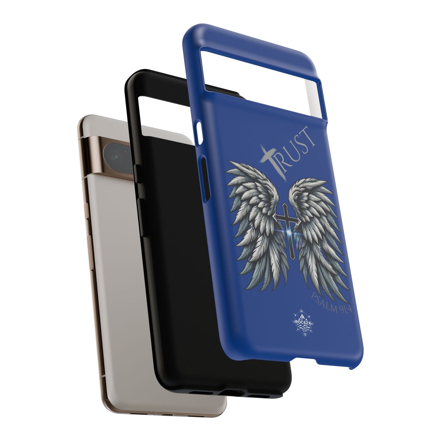 Wings Series Blue Phone Case - Trust, Psalm 91:4 Design, Inspirational Gift, Christian Accessories, Spiritual Protection, Encouragement