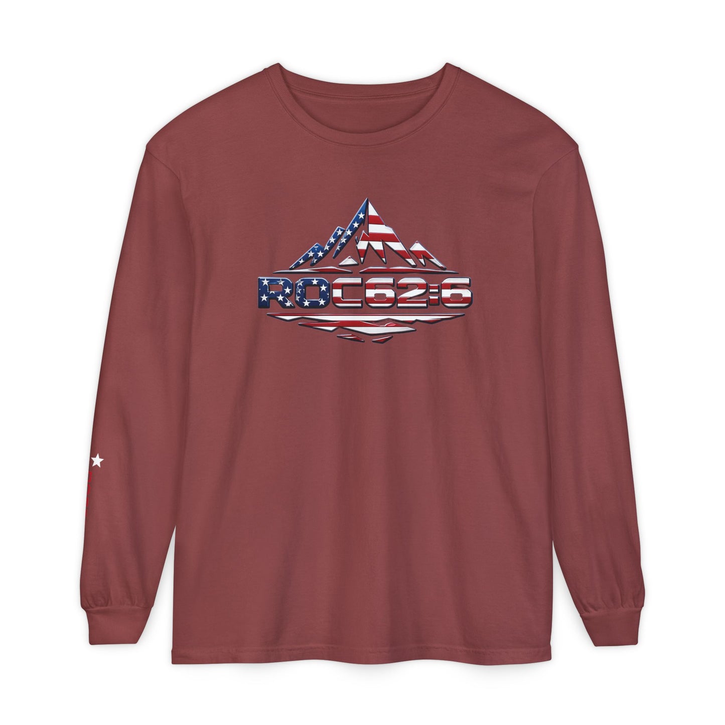 American Flag Mountain ROC626 Long Sleeve Shirt | Patriotic Outdoor Tee