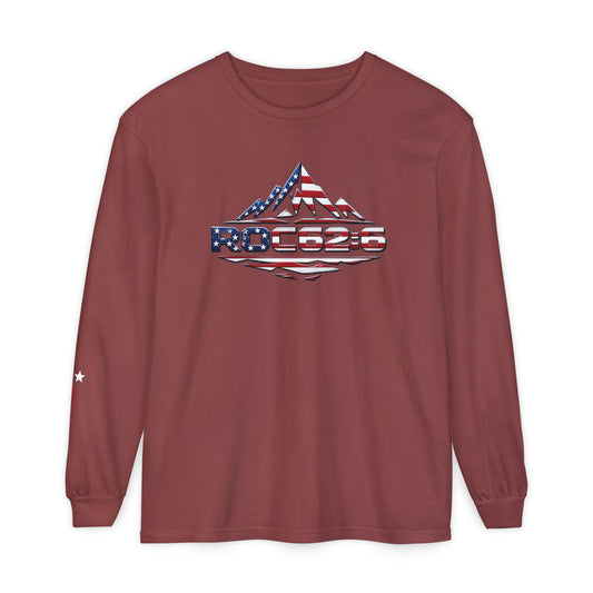 American Flag Mountain ROC626 Long Sleeve Shirt | Patriotic Outdoor Tee