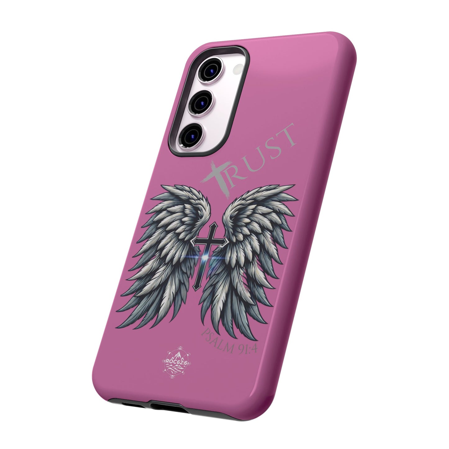 Wings Series Pink Phone Case - Trust, Psalm 91:4 Design, Inspirational Gift, Christian Accessories, Spiritual Protection, Encouragement