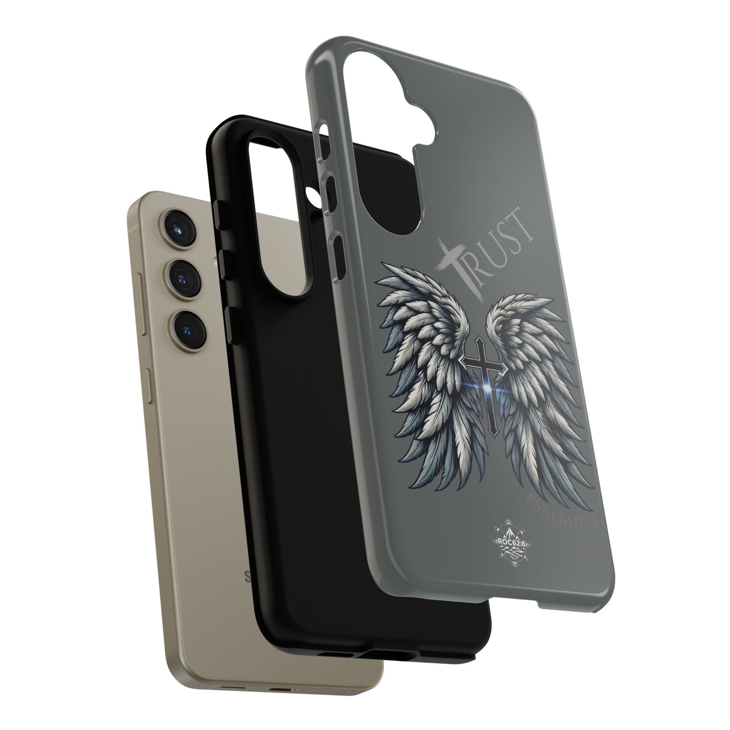 Wings Series Dark Grey Phone Case - Trust, Psalm 91:4 Design, Inspirational Gift, Christian Accessories, Spiritual Protection, Encouragement