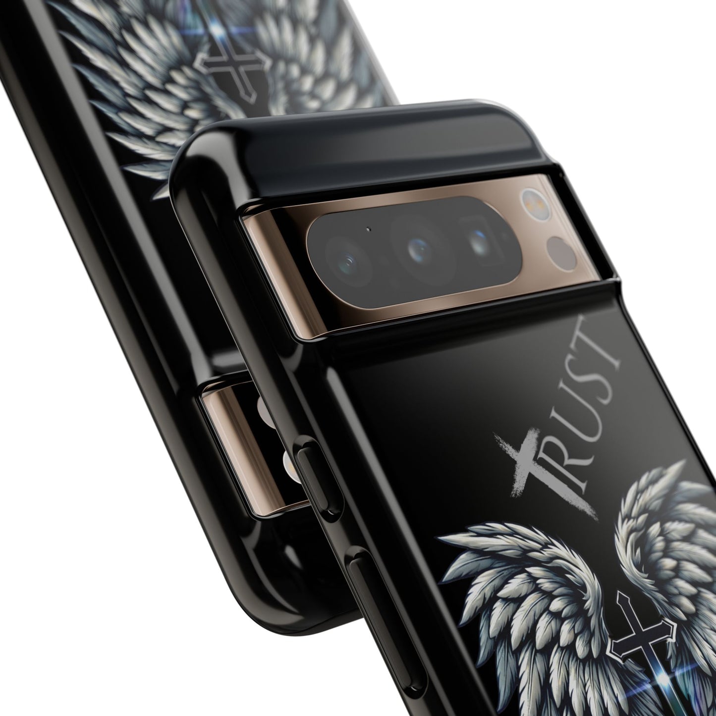 Wings Series Black Phone Case - Trust, Psalm 91:4 Design, Inspirational Gift, Christian Accessories, Spiritual Protection, Encouragement