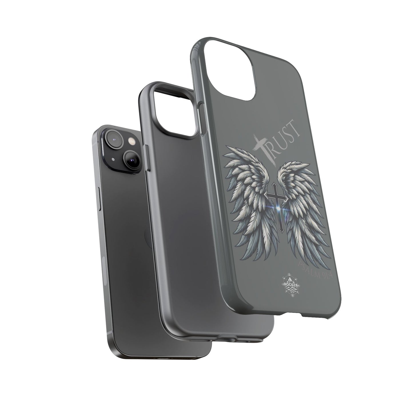 Wings Series Dark Grey Phone Case - Trust, Psalm 91:4 Design, Inspirational Gift, Christian Accessories, Spiritual Protection, Encouragement