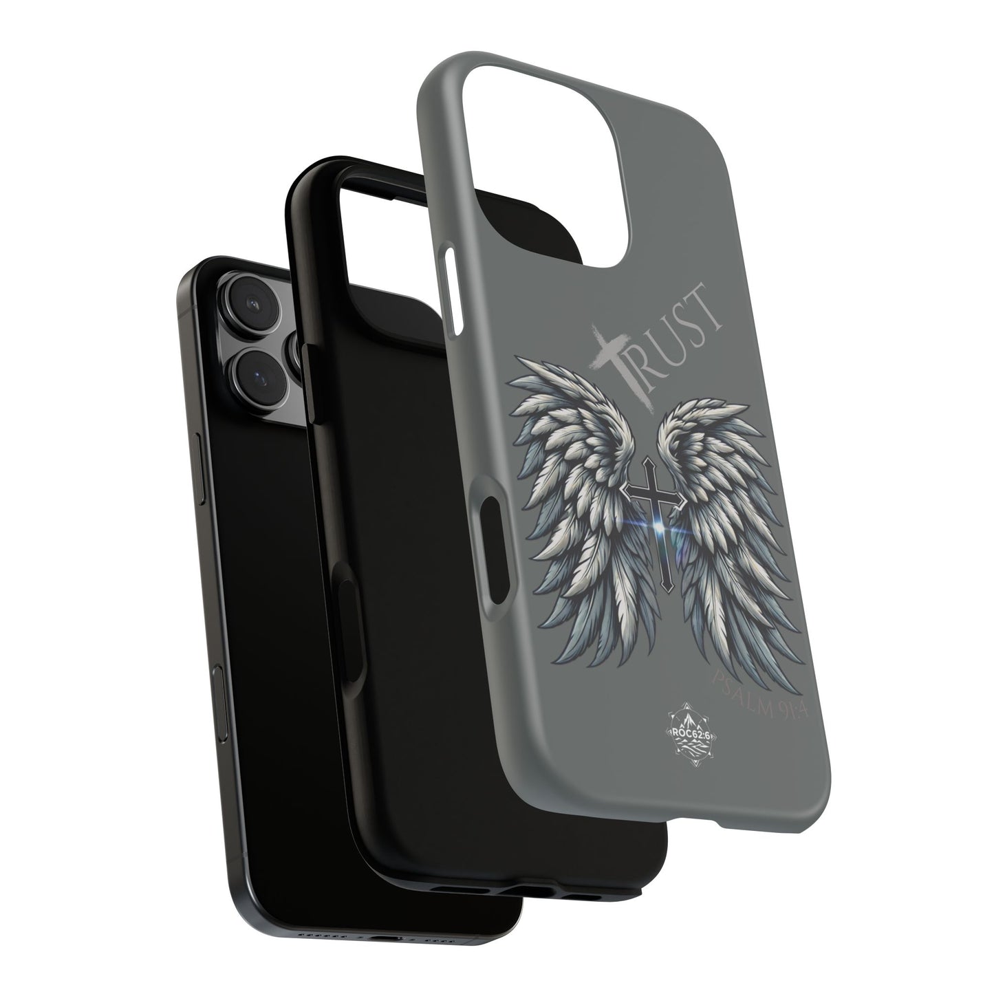 Wings Series Dark Grey Phone Case - Trust, Psalm 91:4 Design, Inspirational Gift, Christian Accessories, Spiritual Protection, Encouragement