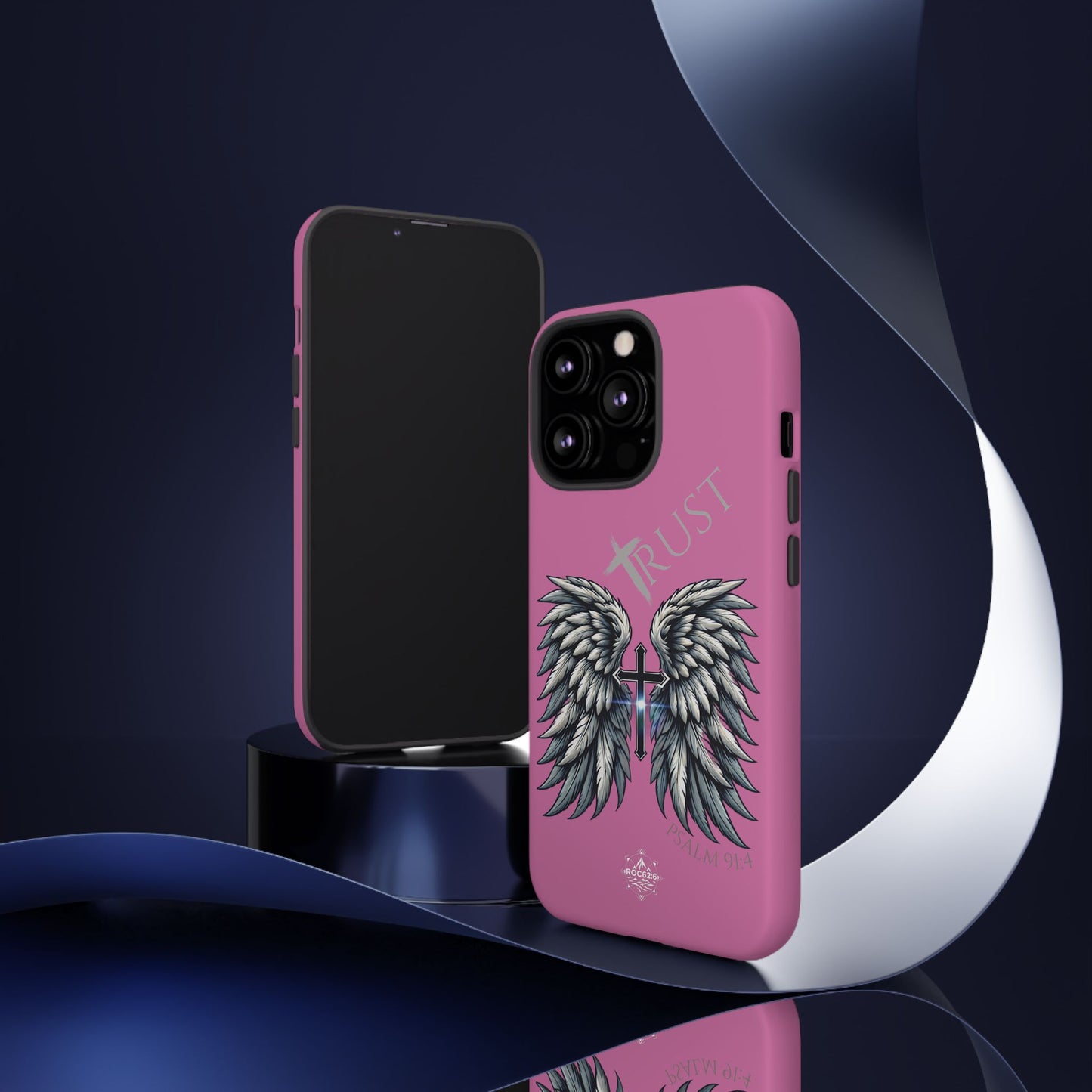 Wings Series Pink Phone Case - Trust, Psalm 91:4 Design, Inspirational Gift, Christian Accessories, Spiritual Protection, Encouragement