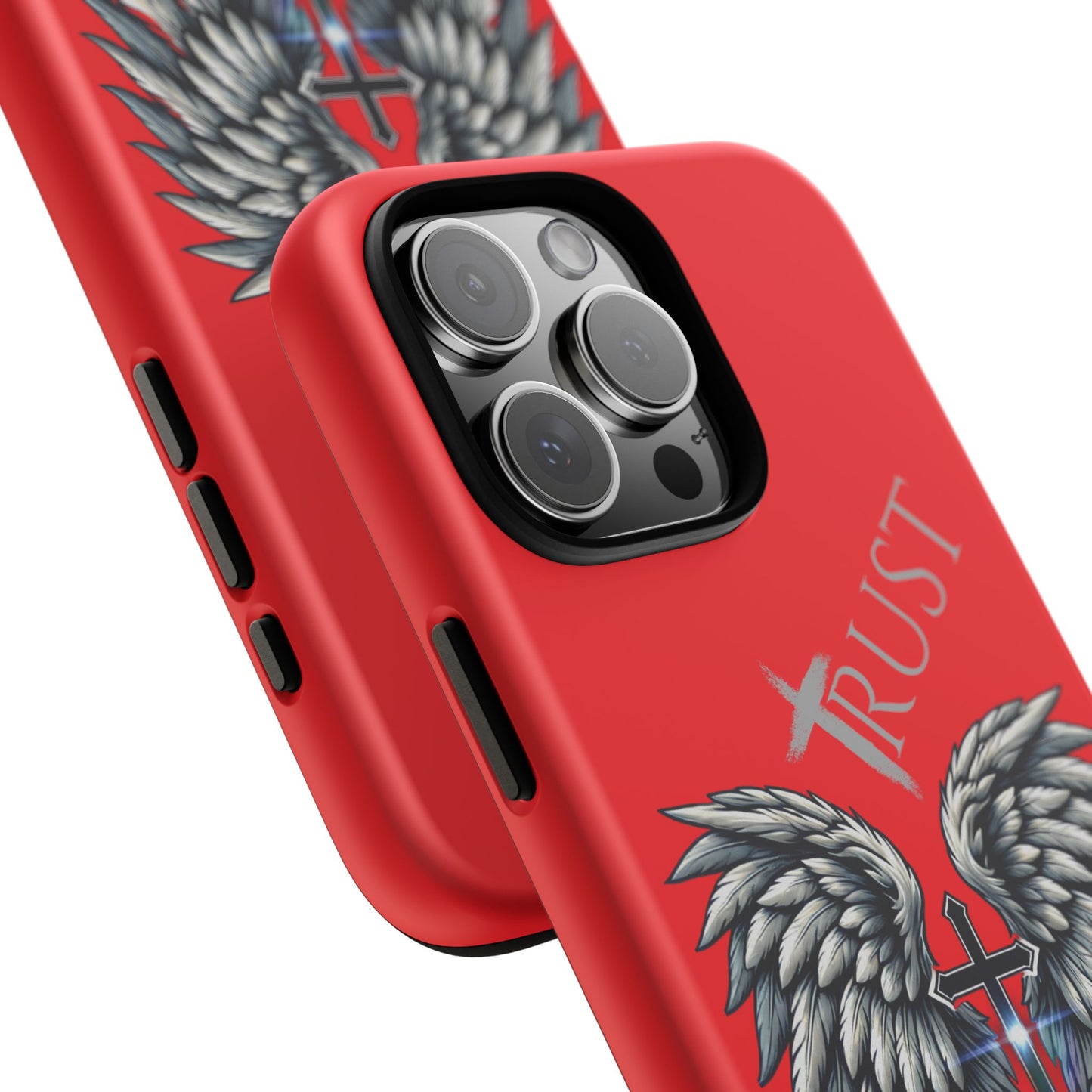 Wings Series Red Phone Case - Trust, Psalm 91:4 Design, Inspirational Gift, Christian Accessories, Spiritual Protection, Encouragement