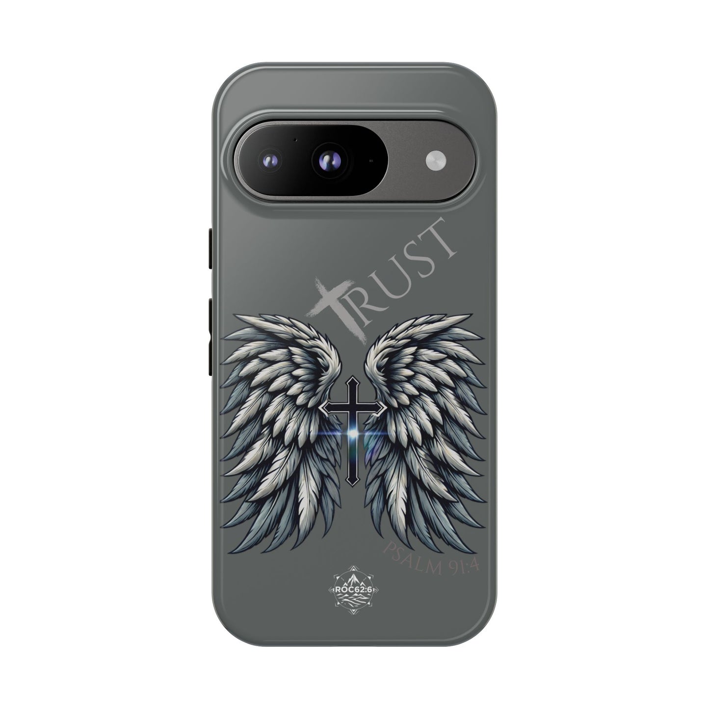 Wings Series Dark Grey Phone Case - Trust, Psalm 91:4 Design, Inspirational Gift, Christian Accessories, Spiritual Protection, Encouragement