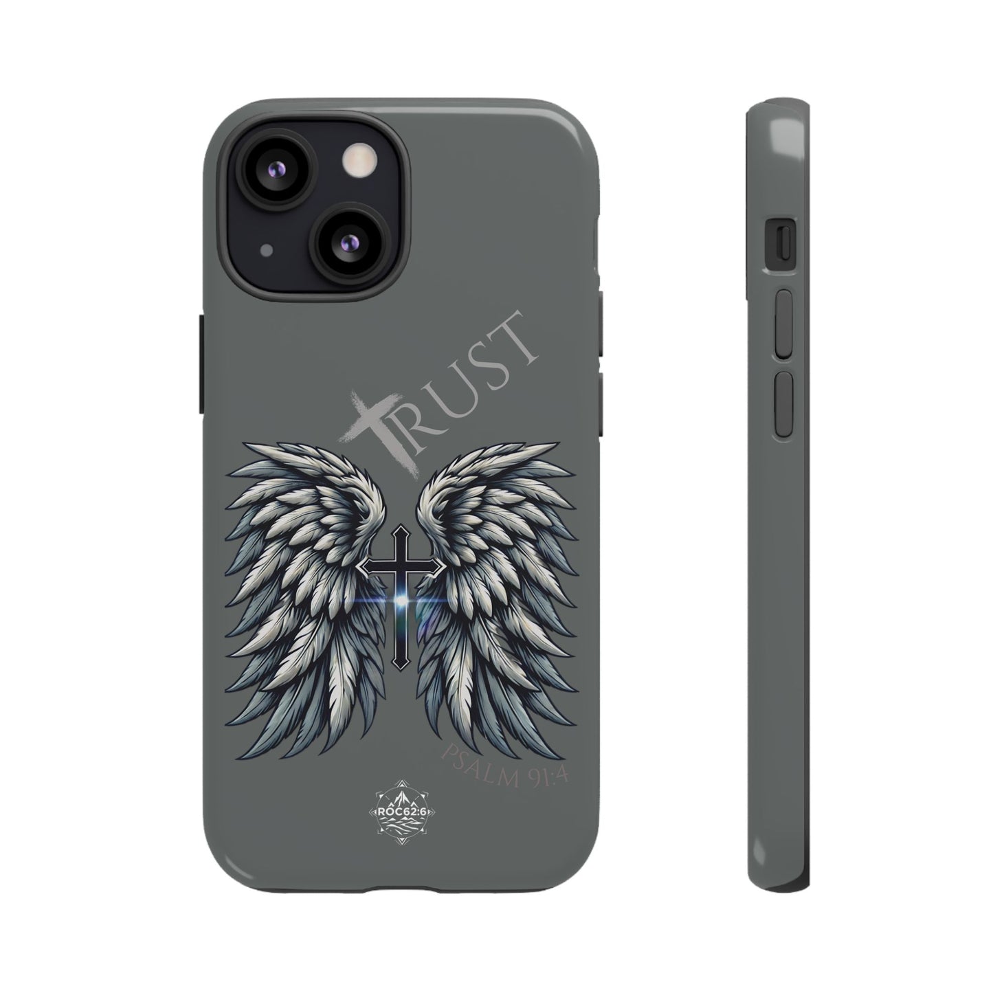 Wings Series Dark Grey Phone Case - Trust, Psalm 91:4 Design, Inspirational Gift, Christian Accessories, Spiritual Protection, Encouragement