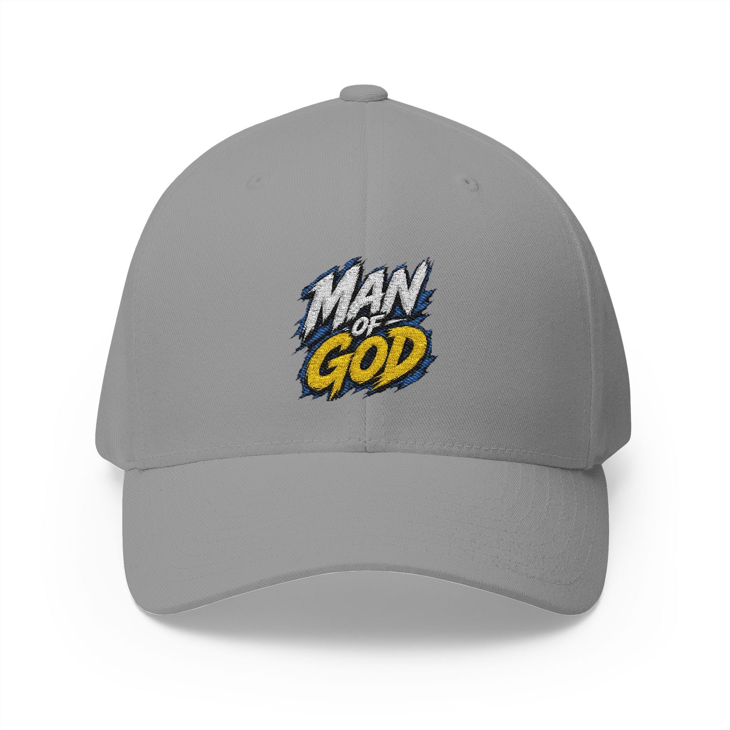 Man of God Embroidered FlexFit Baseball Cap — Faith Graphic Hat with American Flag Back Detail, Joshua 1:9