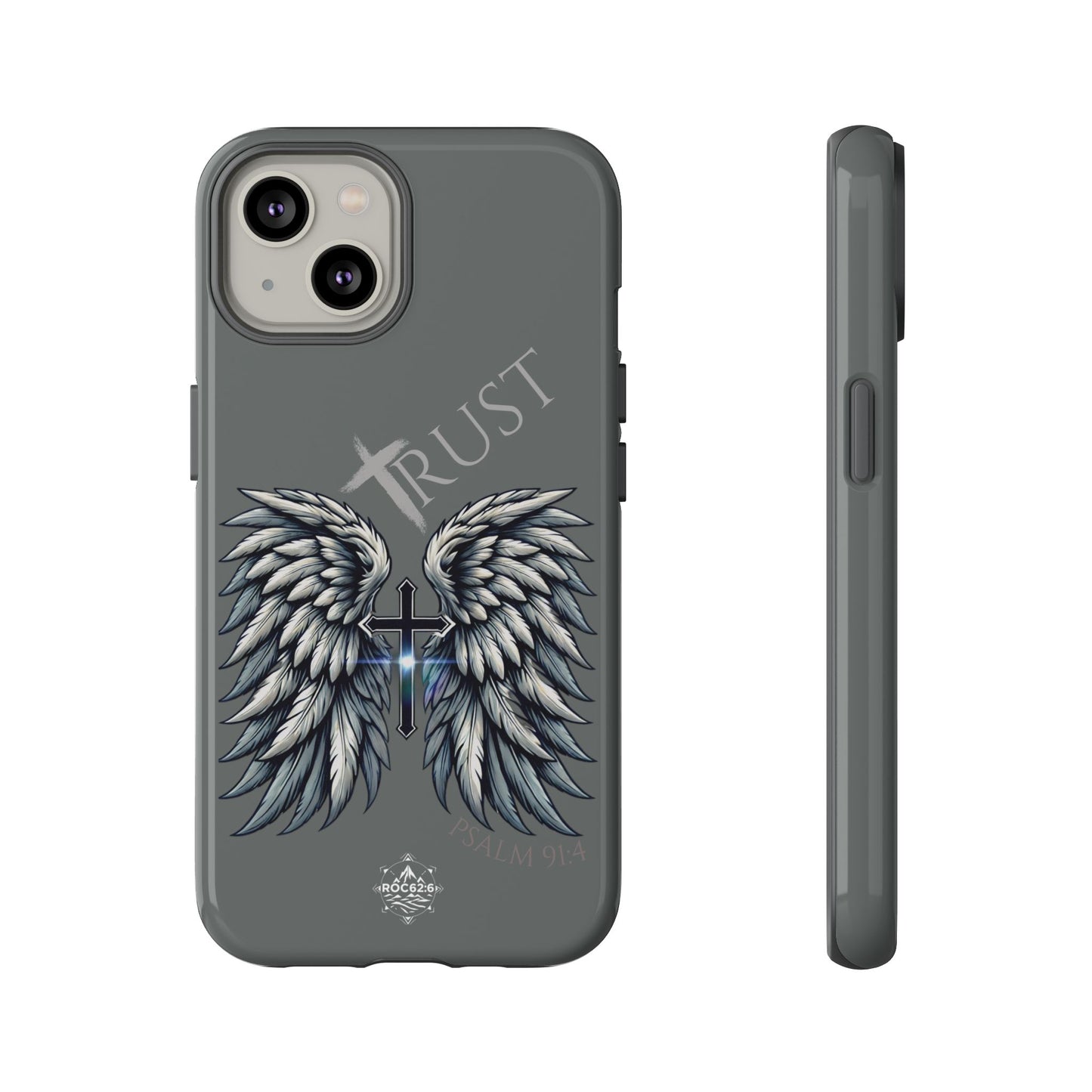 Wings Series Dark Grey Phone Case - Trust, Psalm 91:4 Design, Inspirational Gift, Christian Accessories, Spiritual Protection, Encouragement