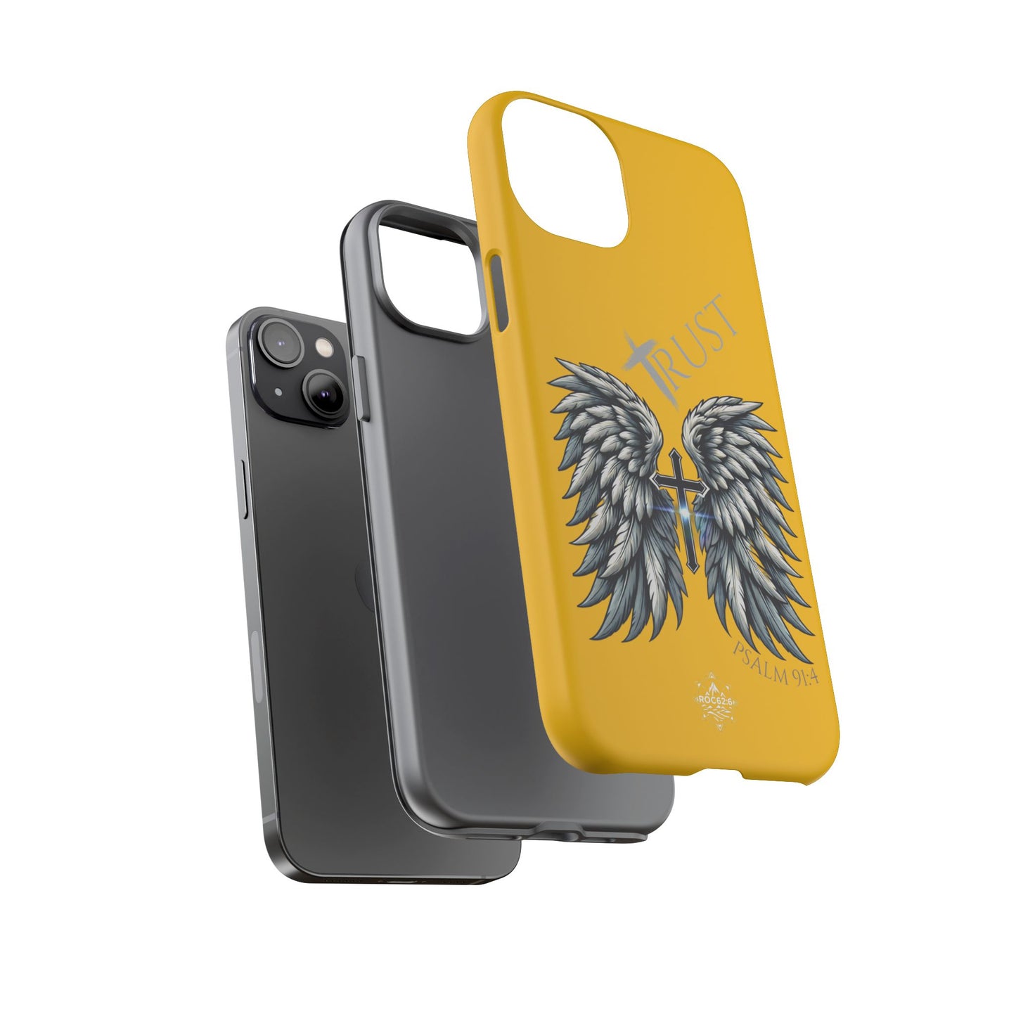 Wings Series Gold Phone Case - Trust, Psalm 91:4 Design, Inspirational Gift, Christian Accessories, Spiritual Protection, Encouragement