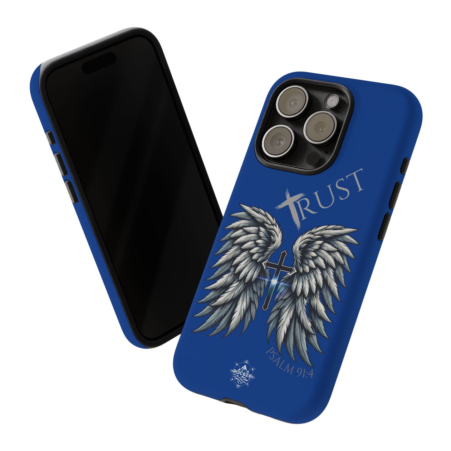 Wings Series Blue Phone Case - Trust, Psalm 91:4 Design, Inspirational Gift, Christian Accessories, Spiritual Protection, Encouragement