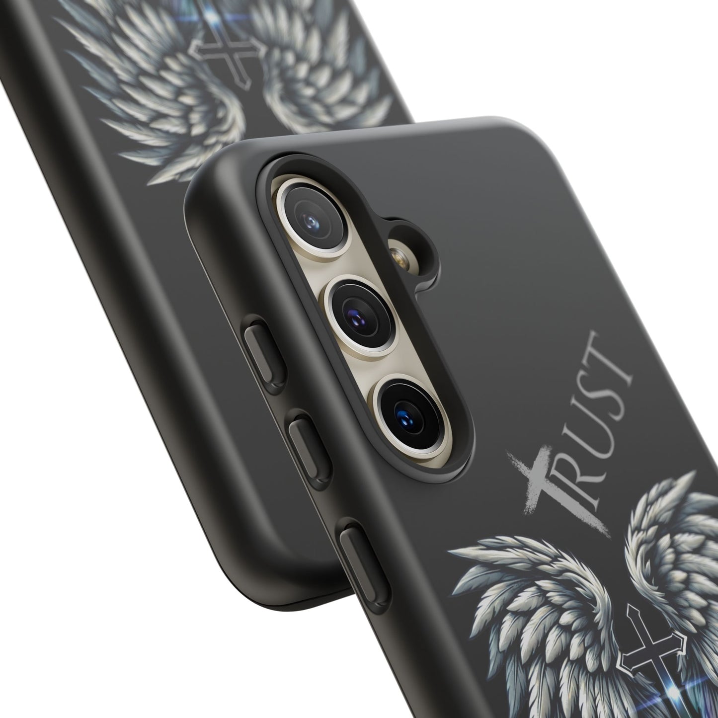 Wings Series Black Phone Case - Trust, Psalm 91:4 Design, Inspirational Gift, Christian Accessories, Spiritual Protection, Encouragement