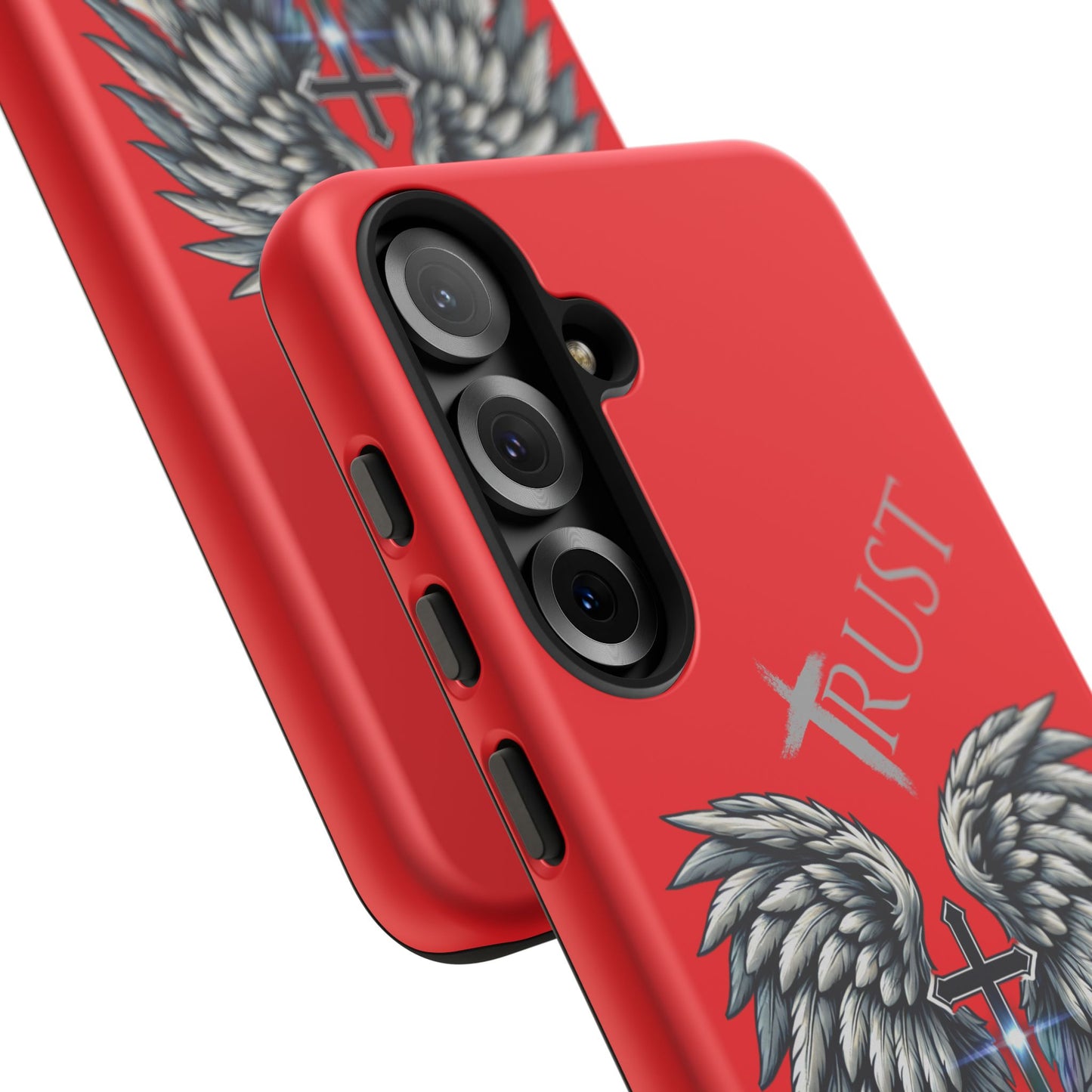Wings Series Red Phone Case - Trust, Psalm 91:4 Design, Inspirational Gift, Christian Accessories, Spiritual Protection, Encouragement