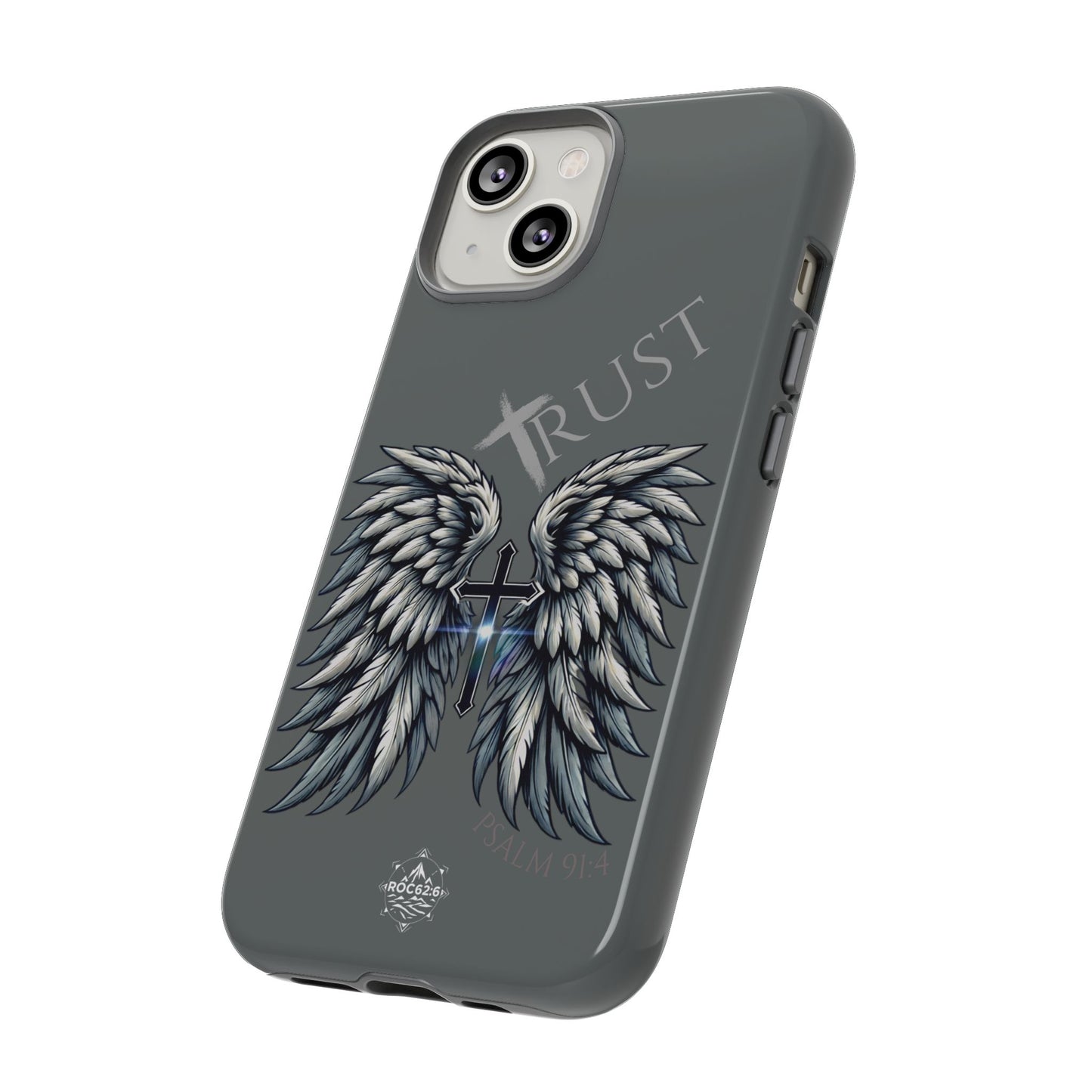 Wings Series Dark Grey Phone Case - Trust, Psalm 91:4 Design, Inspirational Gift, Christian Accessories, Spiritual Protection, Encouragement