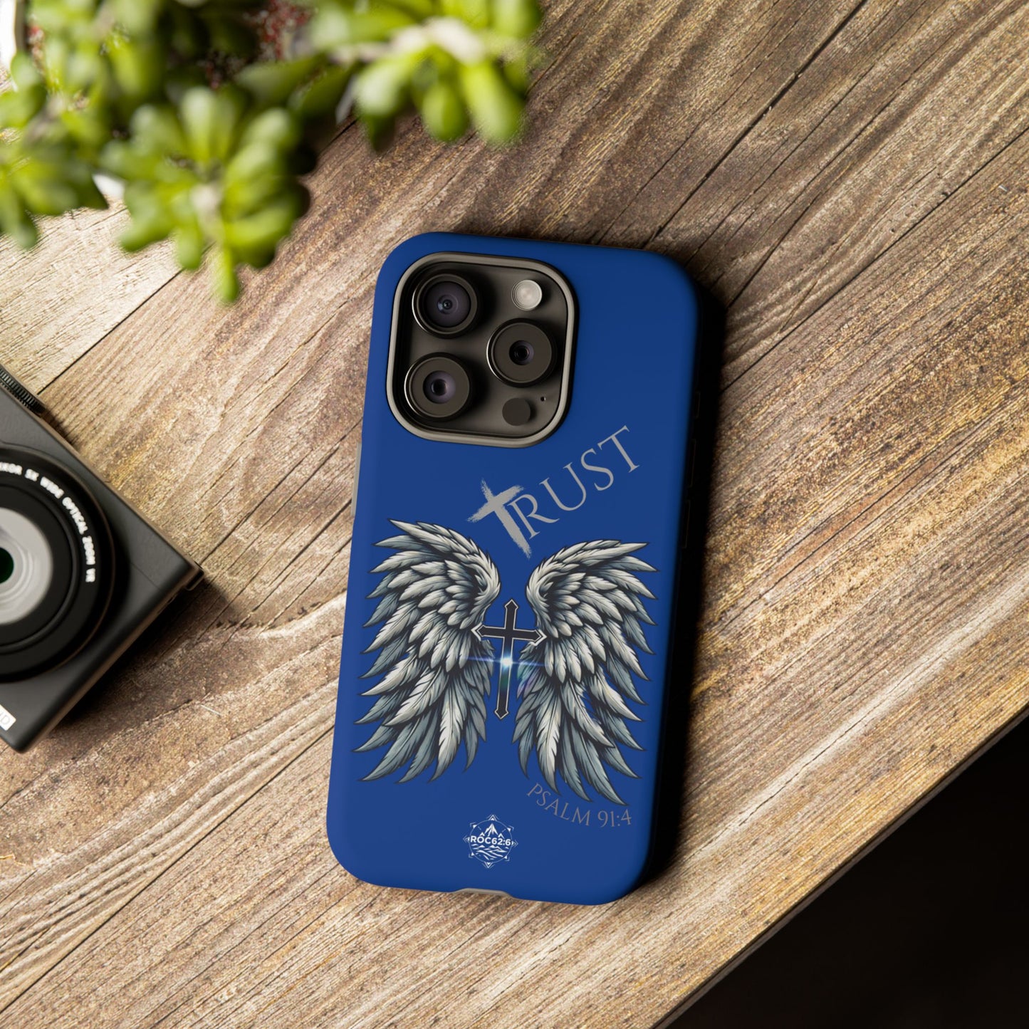 Wings Series Blue Phone Case - Trust, Psalm 91:4 Design, Inspirational Gift, Christian Accessories, Spiritual Protection, Encouragement