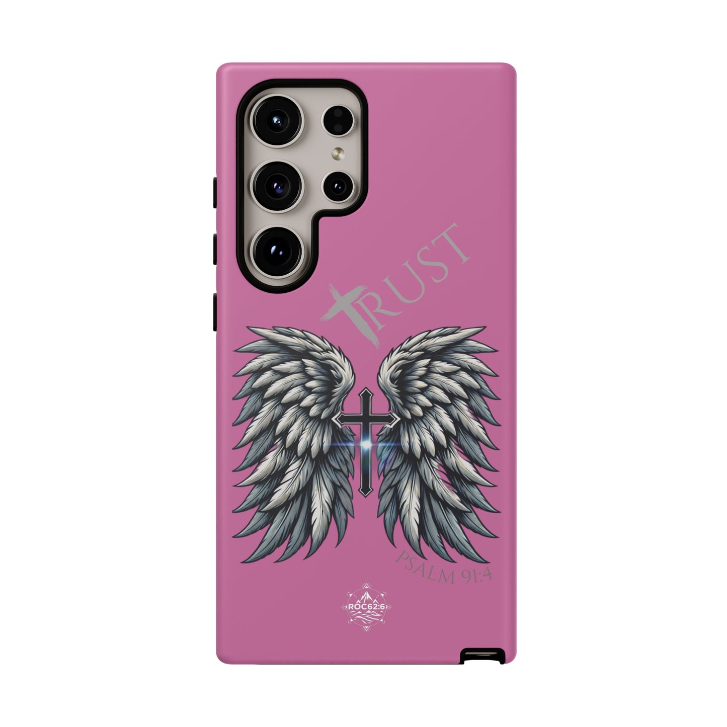 Wings Series Pink Phone Case - Trust, Psalm 91:4 Design, Inspirational Gift, Christian Accessories, Spiritual Protection, Encouragement