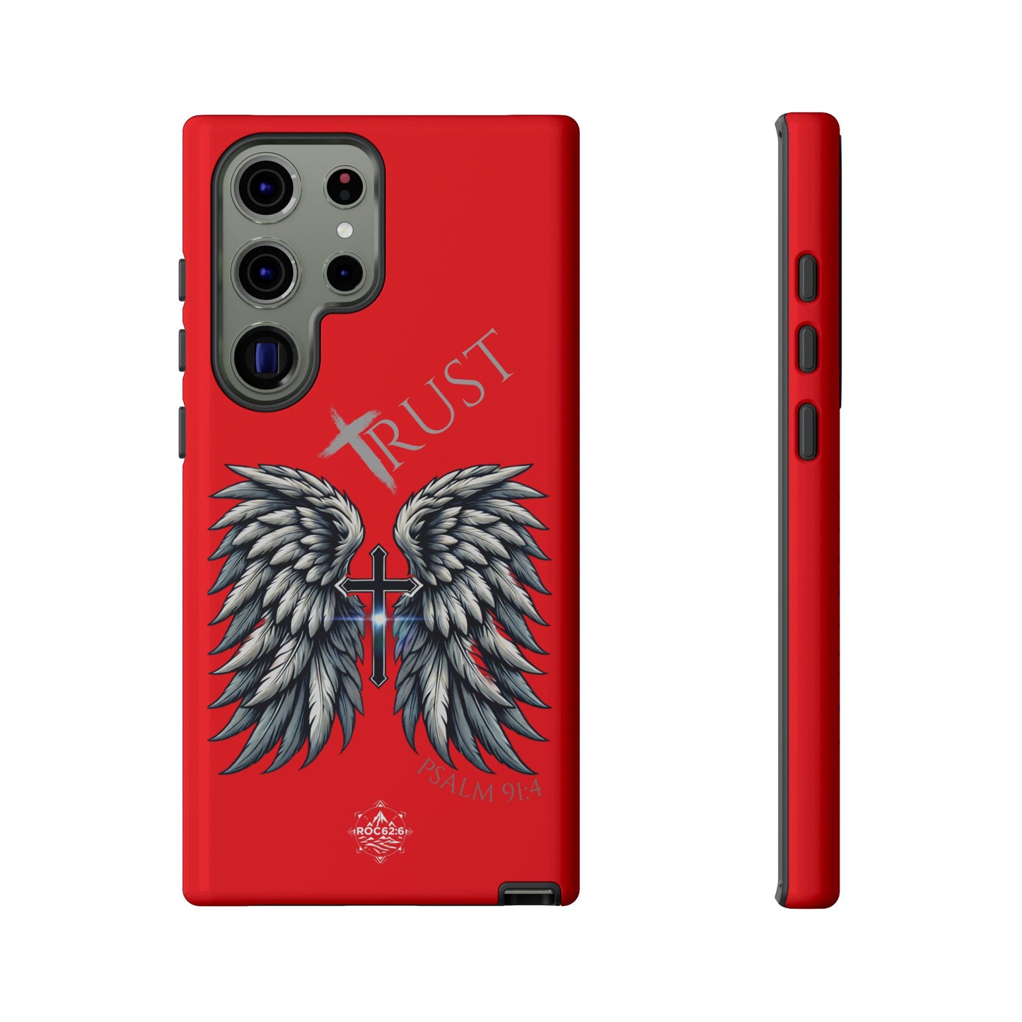 Wings Series Red Phone Case - Trust, Psalm 91:4 Design, Inspirational Gift, Christian Accessories, Spiritual Protection, Encouragement